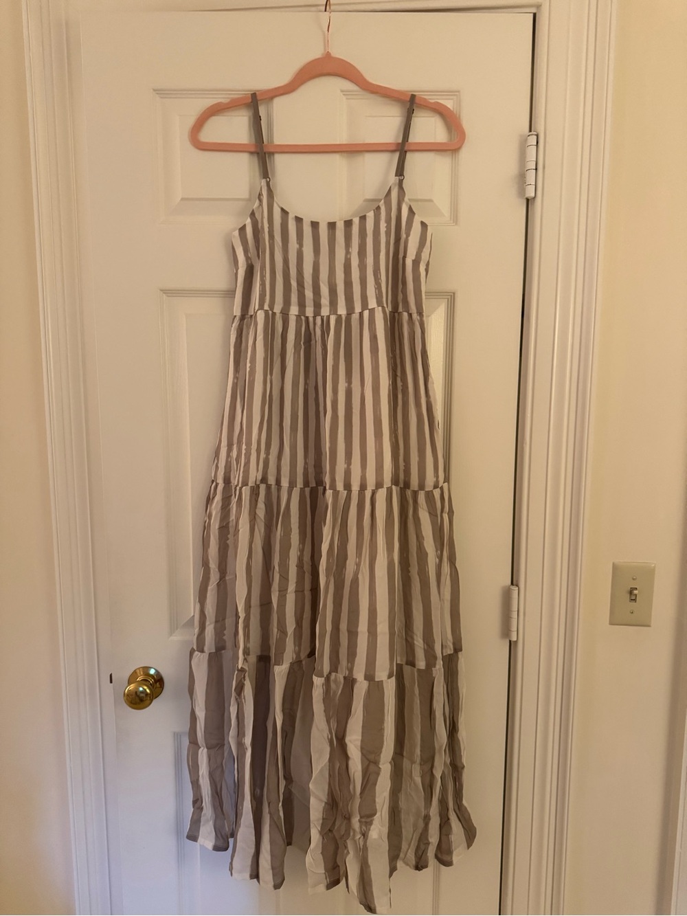 Reistor Striped Taupe and White Maxi Sundress - Women, Size XS